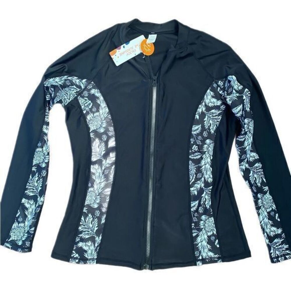 Enjoy the Sunshine UPF 50 Zip Jacket - M black /white print , nylon spandex NWT